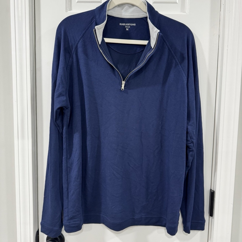 Harlestons Mens M Navy 1/4 Zip Golf Pullover Tailored Fit Performance Preppy